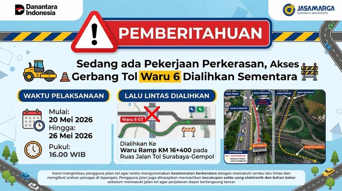 Jalur alternatif selama penutupan gerbang tol 6 Waru untuk perbaikan jalan