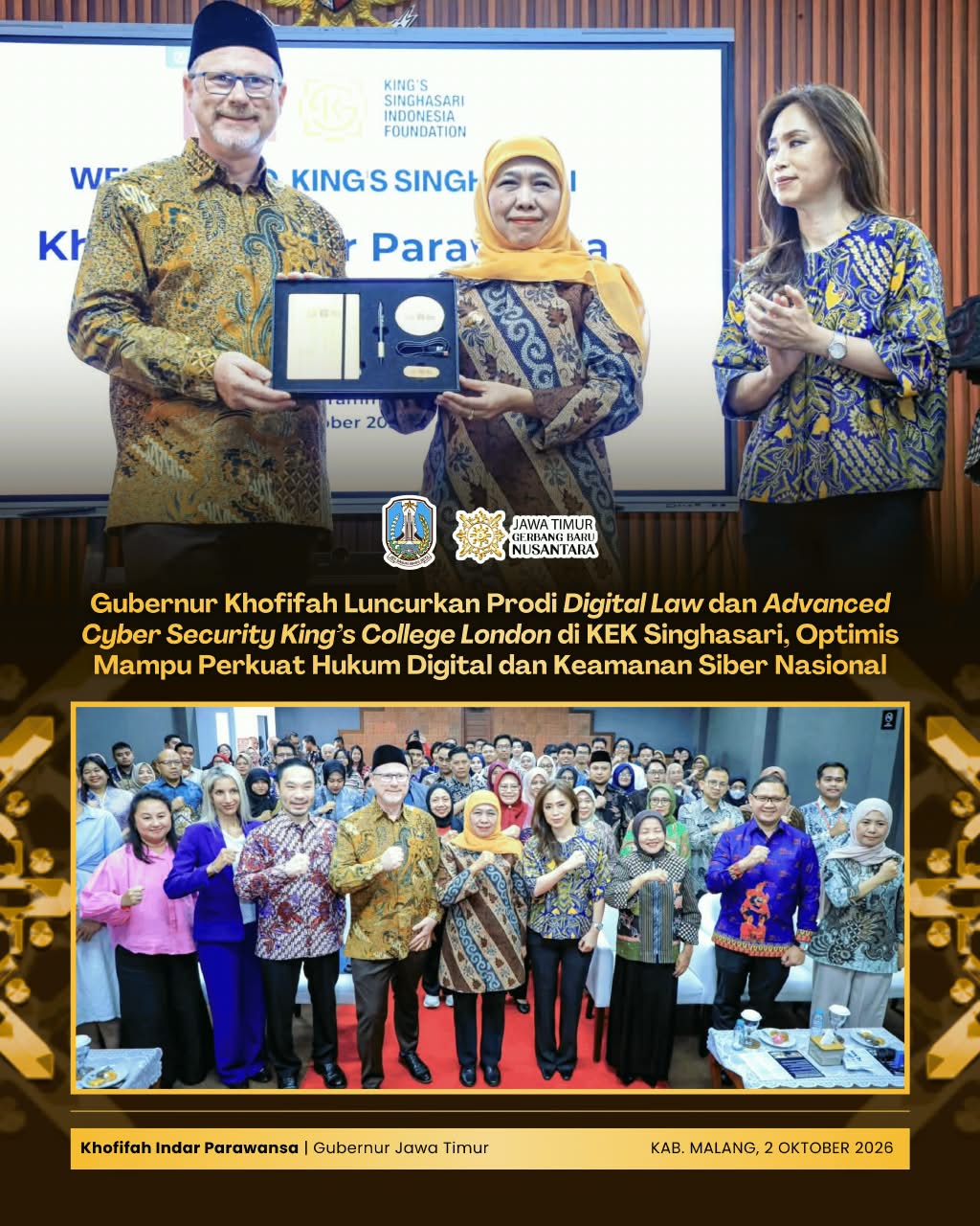 Khofifah bersama rektor KCL di KEK Singasari